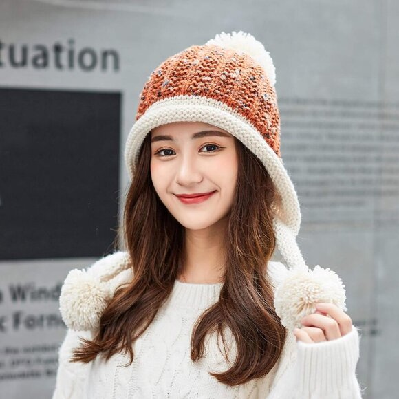 Women Reddish Winter Peruvian Cover Ears Beanie Hat Ear Flaps Sherpa Ski Snow main image 4